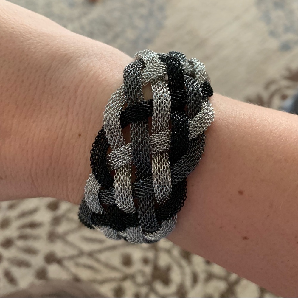 New York & Co Cuff woven mesh chain black silver